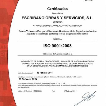 Escribano Obras y Servicios S.L. certificado